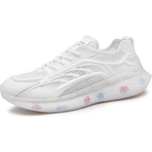 New Sports Shoes Outdoor Hollow Stitching Breathable Mesh Shoes Non-slip Round-toe Low-top Thick-soled Casual Mens Shoes