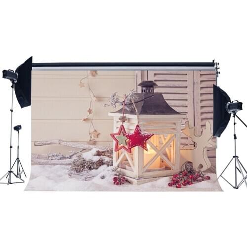 Photography Backdrop Christmas Reindeer Red Star Lantern Heavy Snow Wood Wall Xmas Backdrops