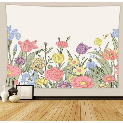 Ivory Backdrop and Color Flowers Tapestry for Livingroom Photography Wall Decor
