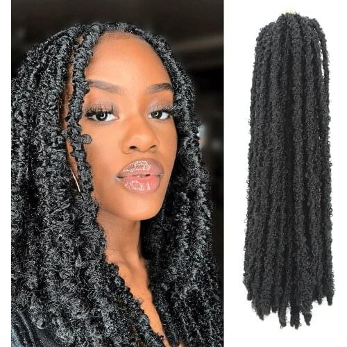 CLong Butterfly Locs Kanekalon Faux Synthetic Crochet Hair Extensions 20Inches 70g Wholesale Braids Black Curly Braiding Hair