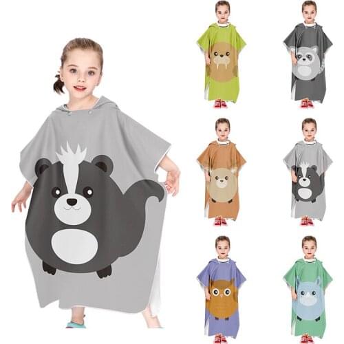 Kawaii Children Beach Towel Cartoon Child Hooded Bathrobe Kids Fashion Swimming Beach Towel Outdoor Home Microfiber Bath Towel