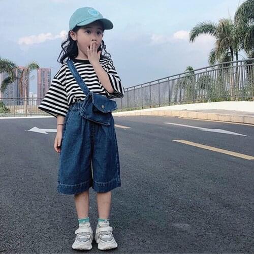 2 3 4 5 6 7 Y Baby Girls Clothing Sets Summer Loose Striped Tshirts Denim Shorts 2pcs Suits For Girl Kids Clothes Children Sets
