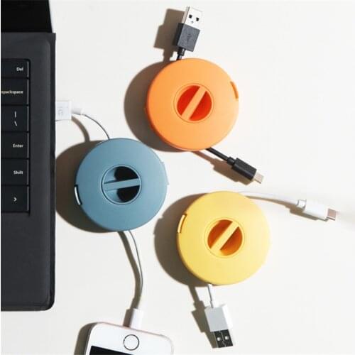 Round Rotatable Data Line Organizer Cord Management Storage Box Mobile Phone Charging Cable Winder Portable Cable Winder