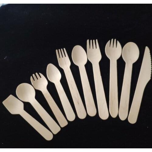 Kitchen Utensils Custom Disposable Taster Teaspoons Ice Cream Spoon Wooden Knife Fork 100pc/lot