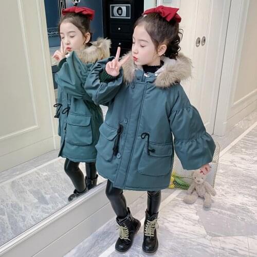 Girls Babys Coat Jacket Outwear Green Loose Thicken Winter Plus Velvet Warm Cotton Mink Fleece High Quality Childrens Clothing