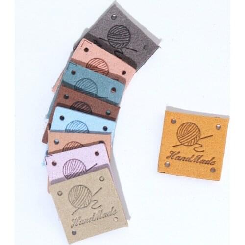 20Pcs Square Labels Hand Made Tags For Clothing PU Leather Tags DIY Knitting Hats Handmade Labels Sewing Accessories Gift Decor