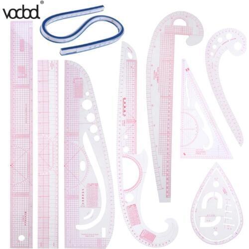 9PCS/SET Cutting Ruler DIY Clothing Sample Grading Sewing Tailor Curve Cutting Rulers Multifunctional Plastic Patchwork Tools