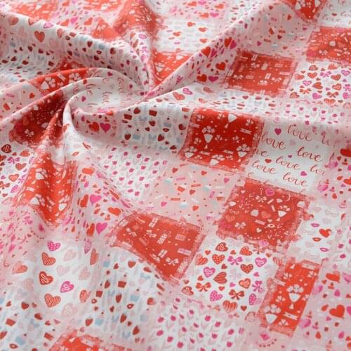 Cartoon Love Hearts Flower Bow Tie 100% Cotton Fabric for Girl Hometextile Cushion Cover Needlework Material Handmade Crafts DIY