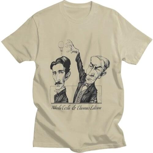 Tesla VS Edison T Shirt Men Short Sleeve Cotton T-shirts Nikola Tesla Electricity Science Energy Inventor Tee Harajuku Tshirt