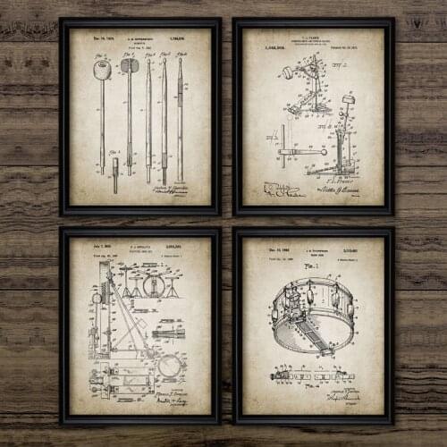 Drum Kit Patent Vintage Posters Print Drumstick Music Cymbal Drum Design Wall Art Canvas Painting Pictures Drummer Gift Idea