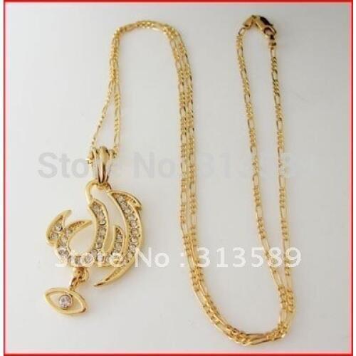 Min order 10$ CAN MIX DESIGN / - YELLOW GOLD GP 24" NECKLACE&MUSLIM ALLAH GOD EVIL EYE CZ PENDANT/Great Gift/Great Money Maker