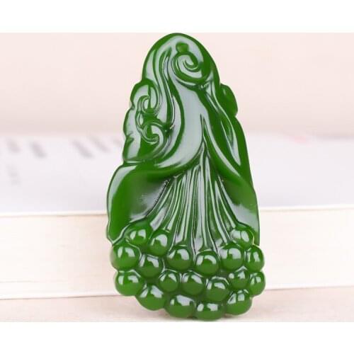 Chinese Natural Magnolia Flower Green Jade Pendant Necklace Hand-carved Charm Jadeite Jewelry Fashion Amulet Gifts for Men Women