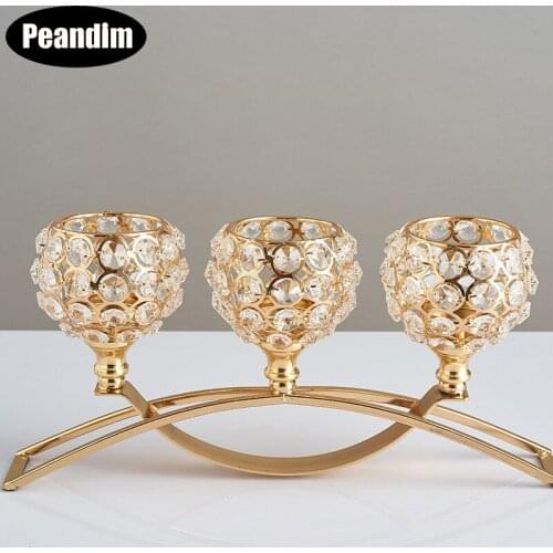 PEANDIM 3 Arms Candelabra Home Crystal Arch Bridge Candle Holder Bowl Candlestick Wedding Decor Table Centerpieces Candlestick