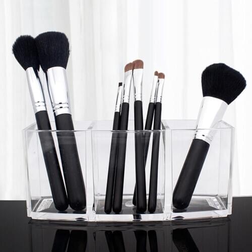 Clear Acrylic Makeup Brush Holder Organizer 3 Grid Eyebrow Comb Pen Storage Rack makeup Brush Organizer storage for Women Girl