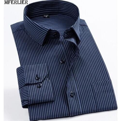 Autumn Men Plus Size Work Business Striped Shirt long Sleeve Large size oversize 7XL 8XL business blue Dress Shirt 9XL 10XL 12XL