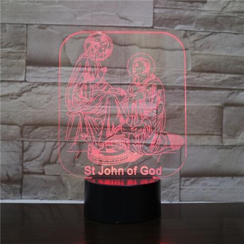 St John of God 3D Acrylic LED Night Lights Illusion Home Decor Optical Lamps Lighting USB Touch Luminous Novelty Gift Drop Ship