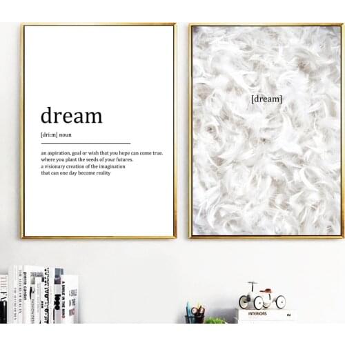 Scandinavian White Feather Dream Quotes Wall Art Canvas Painting Nordic Posters And Prints Wall Pictures For Living Room Decor