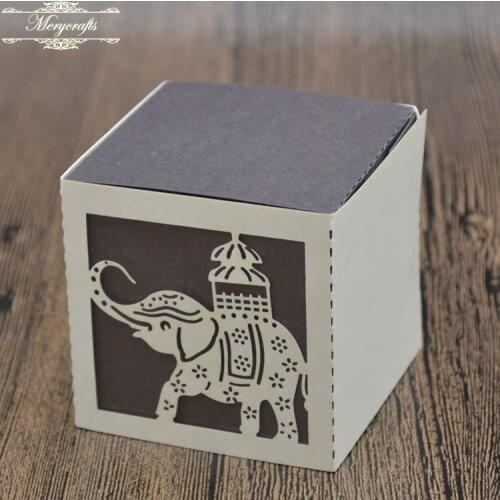 Elephant Carved Pattern Custom Name And Date Festival Supplies Laser Cut Favor Candy Box