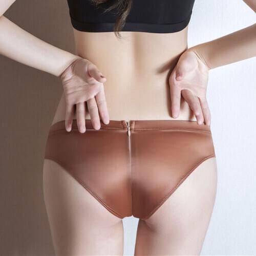 Sexy Women Shiny Open Crotch G-string Sheer See Through Low Waist Brief T-Back Oil Thong Breathable Bottom Wear Candy Color F8