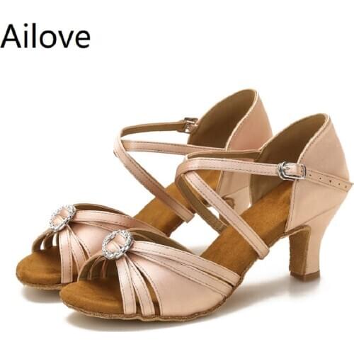 Black Nude Satin Ballroom Latin Salsa Swing Dance Shoes with Soft Suede Sole 2.5 Inches Heels ALS002