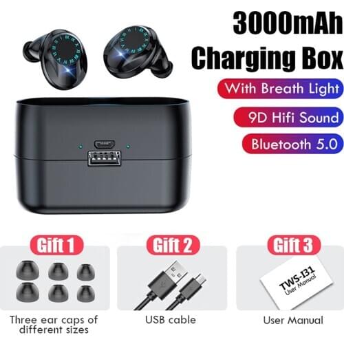 9D Hifi Stereo TWS Earphones Bluetooth 5.0 Wireless Earbuds with Breathing Light & Charging Box Touch Control Waterproof Earbuds