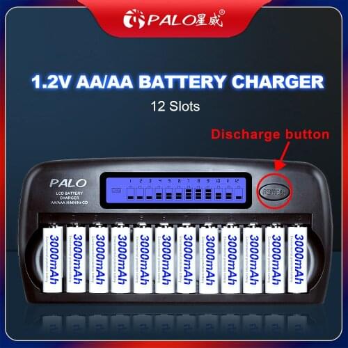 PALO 12 slots AA AAA battery charger LCD Smart charger for 1.2V AA AAA rechargeable battery KTV School Hotel Clubhouse charger