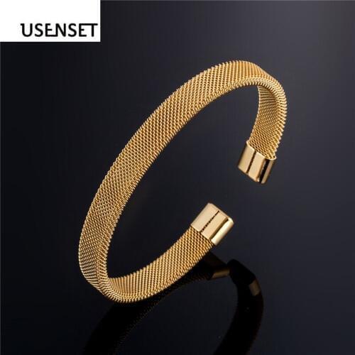 USENSET Stainless Steel Open Bangle Wheat Weave Cross Bracelets for Women High Quality Gold Bangle Jewelry Gifts