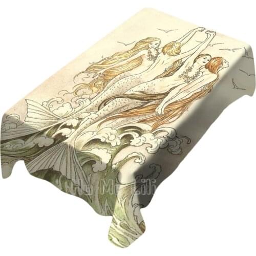 Vintage Mermaid Art Tattoo Inspired Fantasy Illustration Table Cover Interior And Outdoor Art Deco