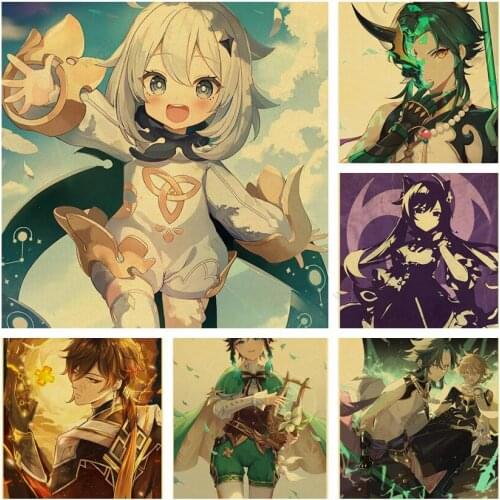 WTQ Canvas Painting Retro Poster Genshin Impact One Piece Poster Anime Posters Wall Decor Wall Art Picture Room Decor Home Decor