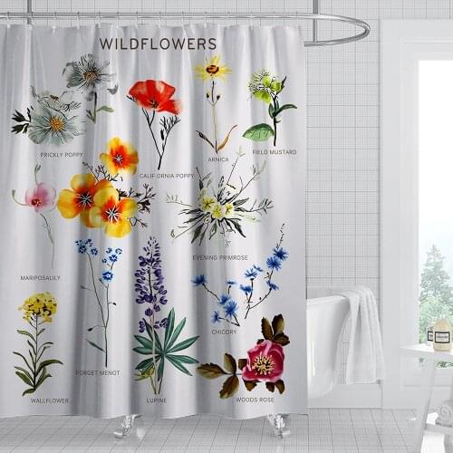 180*180cm Shower Curtain 3D Printing Waterproof Flower Curtain Washable Fabric Shower Curtain Bathroom Decor with 12 Hooks