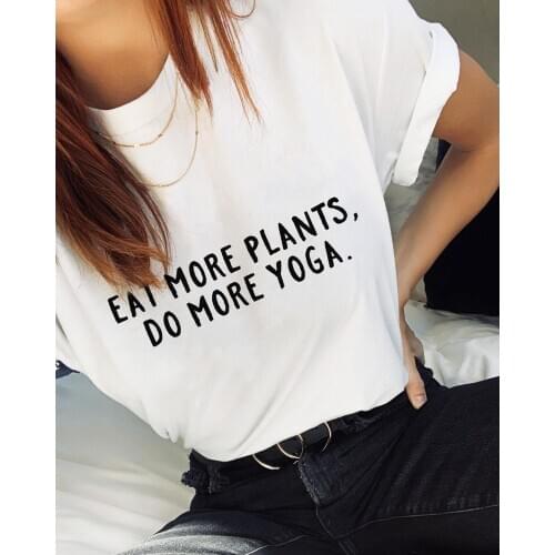 Eat more plants do more yoga T-Shirt Women Casual Short Sleeve tee Funny Stylish Ladies Plants Slogan Grunge Tops quote outfits