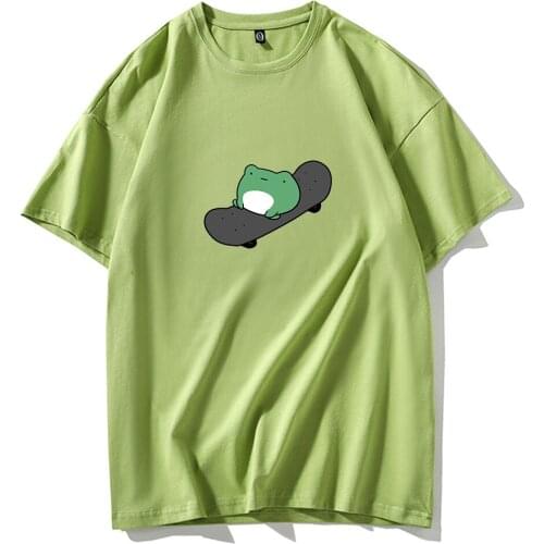 Skateboard Frog Print Tshirt Oversized Summer Plus Size Cotton T Shirts Women Tops Harajuku Casual Streetwear Unisex Clothing