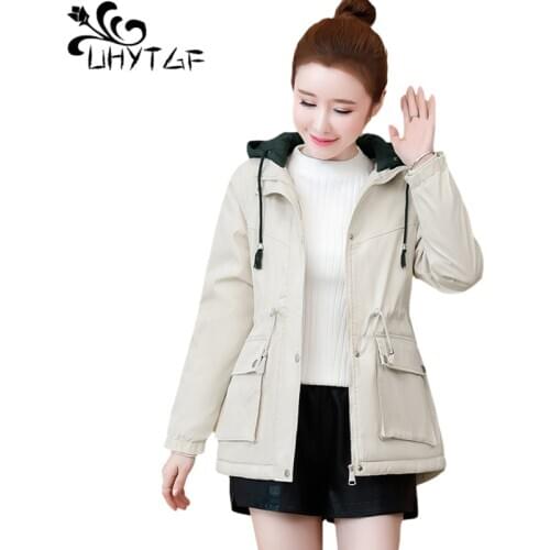 UHYTGF Autumn Winter Jacket Women Korean Plus Velvet Thicken Warm Short Parker Female Fashion Hooded Casual Large Size Coat 1383