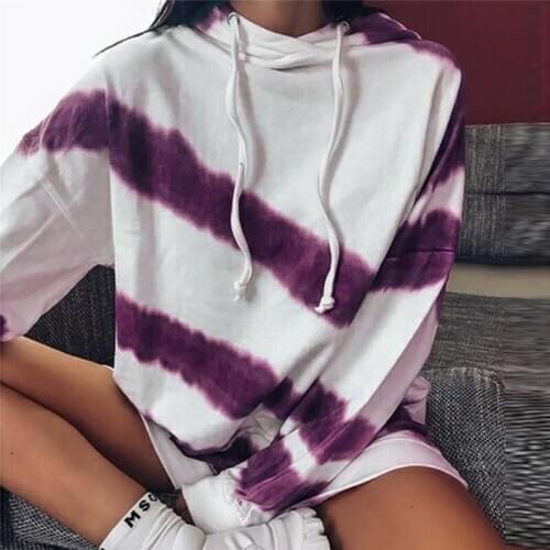 Women Hoodies Antumn Tie Dye Hoodied Sweatshirt Long Sleeve Casual Pullover Spring Loose Fashion Hoodies Streetwear