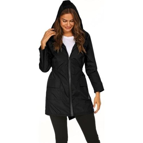 Autumn And Winter New Hooded Waist Rainproof Zipper WomenS Raincoat Outdoor Mountaineering Jacket