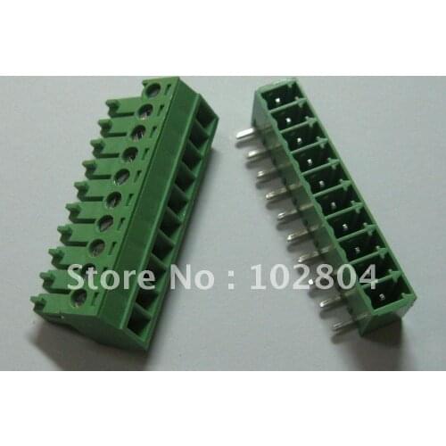 200 pcs Screw Terminal Block Connector Pitch 3.5mm Angle 10 pin/way Green Color Pluggable Type