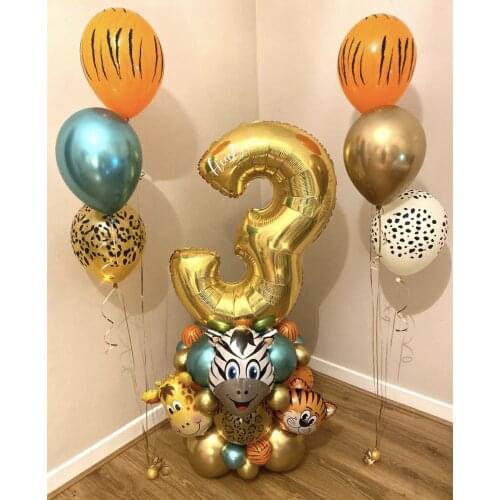 23pcs/set Jungle Animal Balloons Chrome Metallic Latex Balloon 30inch Gold Number Globos Kids Birthday Party Baby Shower Decor
