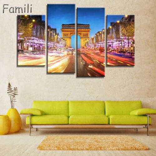 4 panel canvas art Fashion Paris Street Modern Wall Painting Printed On Canvas Beautiful Wall Pictures,posters and prints