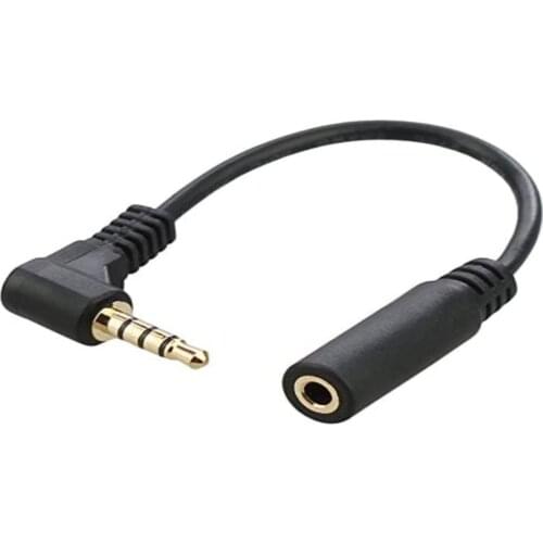 90 Degree Right Angled 3.5mm 4 Poles Audio Stereo Male to Female Extension Cable 10cm Black
