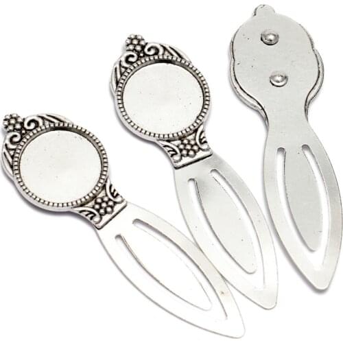 5pcs/lot Antique Silver Bookmark Base Fit 20mm Round Glass Cabochon Blank Bezel Setting Bookmark Jewelry Findings Components