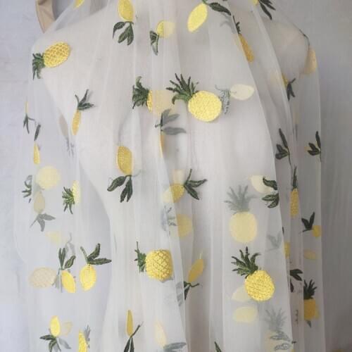 White Mesh Pineapple Lemon Embroidered Lace Fabric DIY Fruit Embroidered Cute Girls Skirt Dress Ingredients Fabric