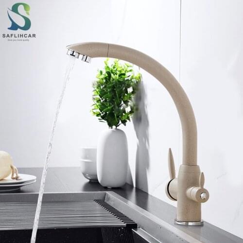 White Kitchen Sink Faucet Drinking Water Sink Tap Rotating Spout Pure Water Tap Double Handle Kitchen Bathroom Mixer Tap