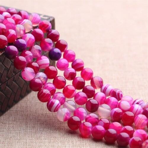 Grade A Natural Rose Red Stripe Agate Beads 6mm-14mm Smooth Polished Round 15 Inch Strand MN18