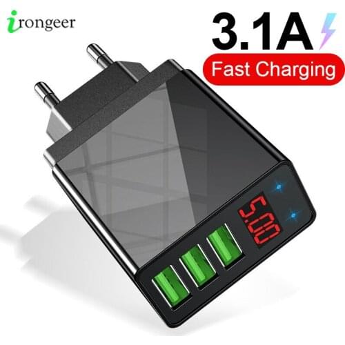 Quick charge 3.0 USB Charger for iPhone 11 Xiaomi Samsung Huawei 5V 3A Digital Display Fast Charging Wall Phone Charger Adapter