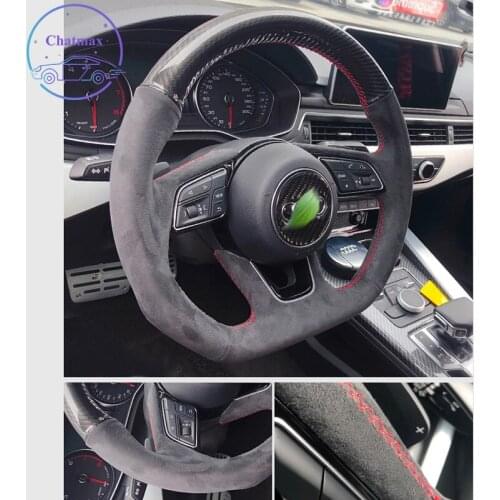 Steering Wheel Cover for Audi Series A3 A5 A6 Q2 Q3 Q5 Q7 TT RS3 RS5 Sport Suede Leather Hand Sewing Wrap DIY Stitchwork Holder