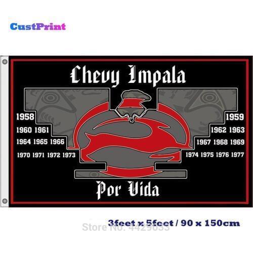Chevy Impala Flag 3Ft x 5Ft 100% Polyester Flags w/ 2 Nickel Grommets Double Stitched Banner