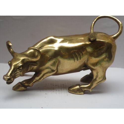 Long 8 Inch Wall Street Cow Brass Carved OX Statue , Bull sculpture Free Shipping