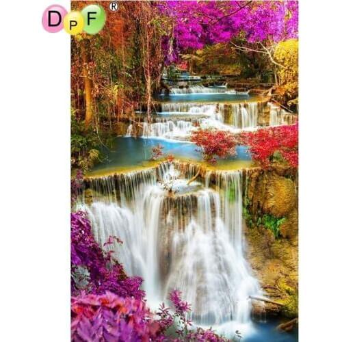 DPF DIY Gift 5D full Round Diamond Painting Magic Cube Cross Stitch waterfall woods view Diamond Embroidery crafts Mosaic Decor