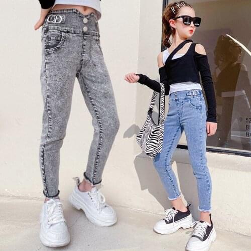 Teen Trousers kids Girls jeans 2021 spring autumn new childrens girl High waist slim stretch Denim pants jeans