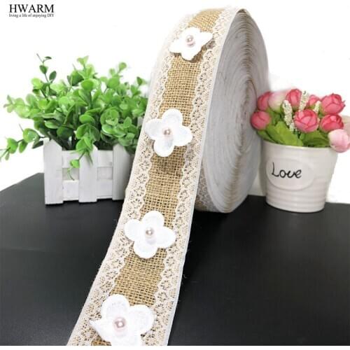 HWARM 10yard 6cm 3D Linen Lace With Pink Beads DIY Wedding Decoration Christmas For Home Sewing Trim Ribbon Party Accessories